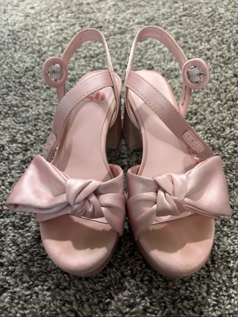 GB girls Pastel Pink Bow Slingback Block Heels